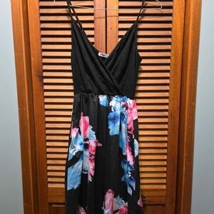 Chic Black Midi Dress with Floral Accents